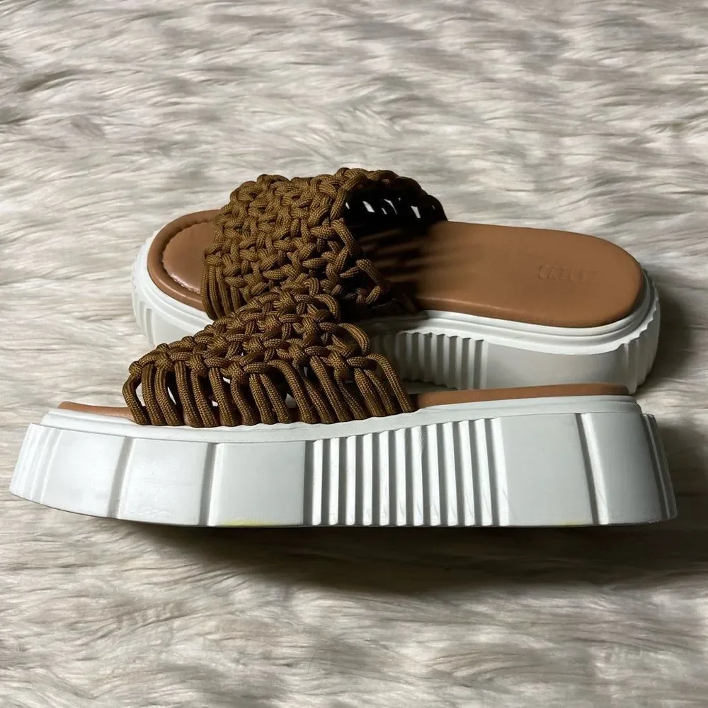 Anthropologie Maeve Crochet Platform Sandals in Brown | Size 8.5/9